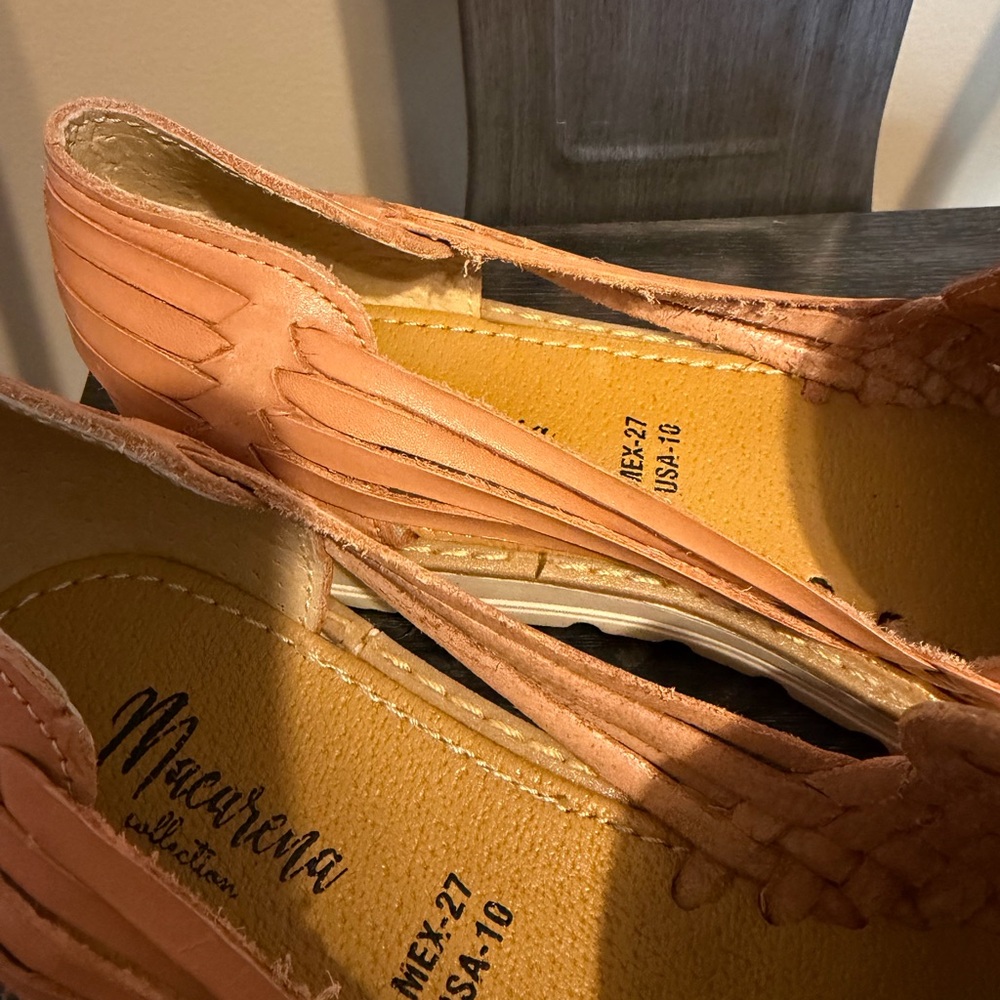 Macarena Collection Woven Leather Huarache Sandals Tan Slip On Flats Sz 10 - Picture 2 of 13